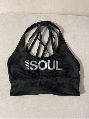 Green camoflauge lululemon x soul cycle bra